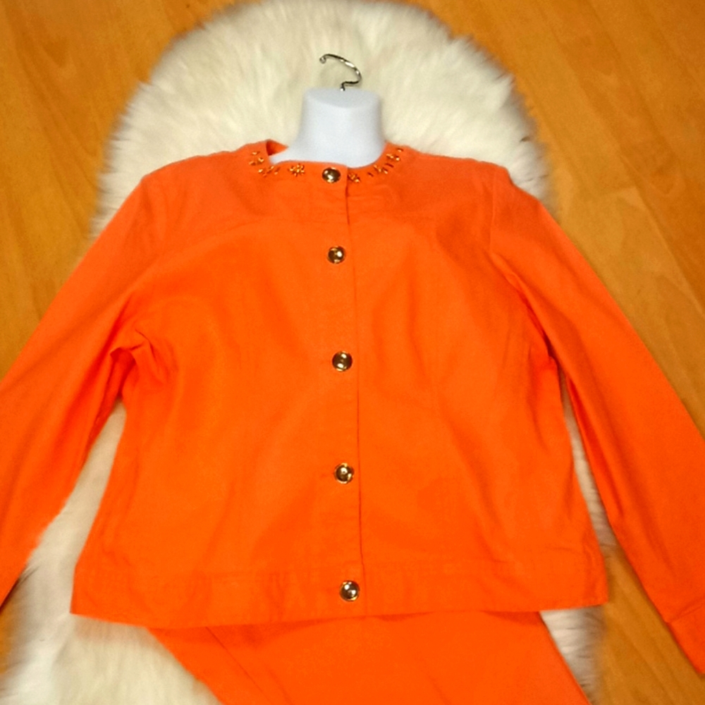 Hearts of Palm Coral Denim Beaded Jacket- Size 14
